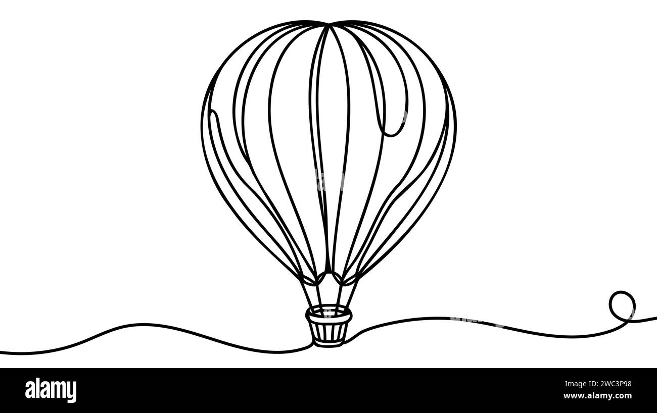 Ballon à air chaud dans un dessin de ligne continu. Voyagez en vol sur aérostat dans le logo du ciel. Illustration de Vecteur