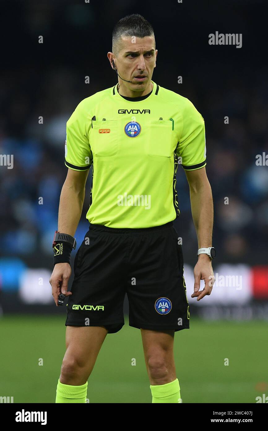 Naples, Italie. 13 janvier 2024. Arbitre Livio Marinelli lors du match Serie A TIM entre SSC Napoli et US Salernitana au Stadio Diego Armando Maradona Naples Italie le 13 janvier 2024. Crédit:Franco Romano/Alamy Live News Banque D'Images