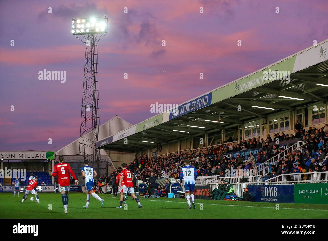 Vue générale du stand Cyril Knowles lors du match du quatrième tour du Trophée Isuzu FA entre Hartlepool United et Hampton & Richmond Borough au Victoria Park, Hartlepool, le samedi 13 janvier 2024. (Photo : Mark Fletcher | MI News) crédit : MI News & Sport / Alamy Live News Banque D'Images