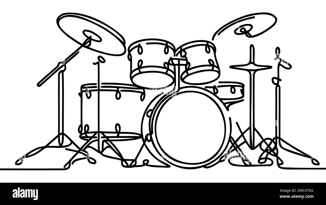Un seul dessin de ligne du jeu de bandes de tambour. Concept d'instruments de musique à percussion. Illustration vectorielle graphique tendance à dessin de ligne continue Illustration de Vecteur