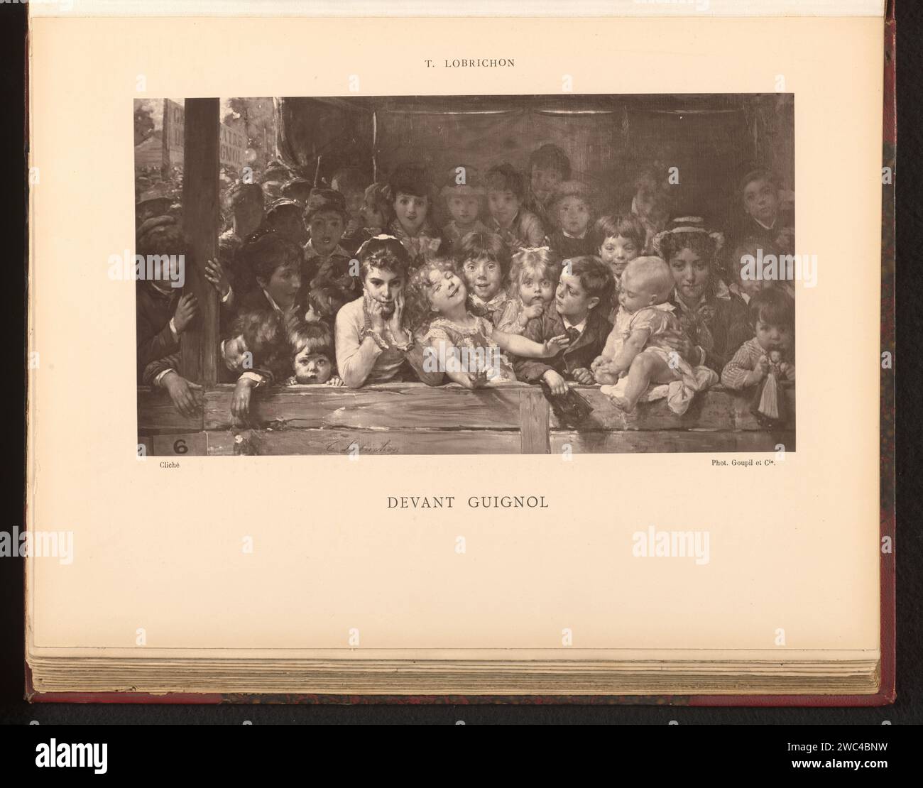 Production photographique du tableau 'devant Guignol' de Timoléon Lobrichon, Goupil & Cie., d'après Timoléon Marie Lobrichon, c. 1877 - en 1882 ou avant l'exposition de marionnettes et de marionnettes en papier imprimé photomécanique. jeux et jeux pour enfants Banque D'Images