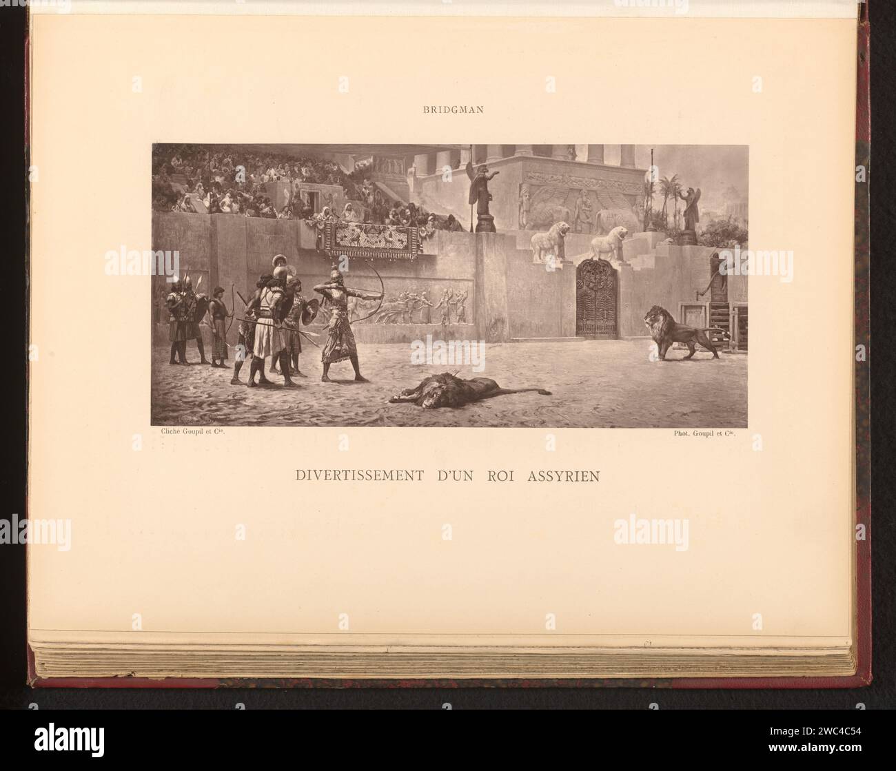 Production photographique de la peinture 'divertissement d'on Roi Assyrienn' par Frederick Arthur Bridgman, Goupil & Cie., d'après Frederick Arthur Bridgman, en ou après 1878 - en ou avant 1882 lutte sur papier photomécanique entre l'homme et l'animal Banque D'Images