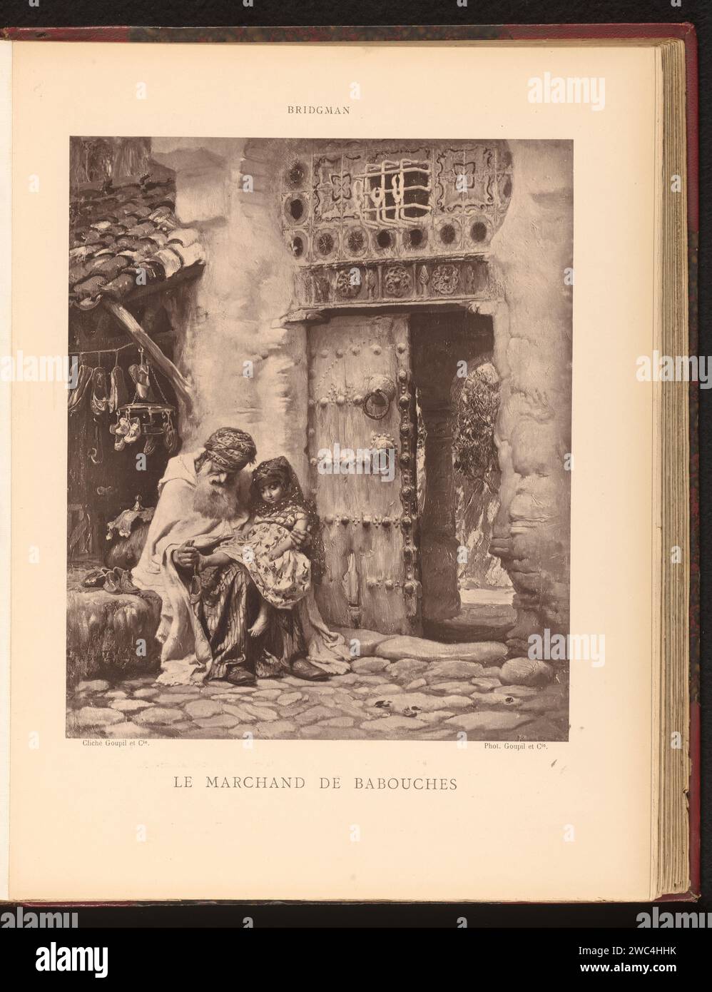 Production photographique de la peinture 'le marchand de Babouches' par Frederick Arthur Bridgman, Goupil & Cie., d'après Frederick Arthur Bridgman, c. 1877 - en 1882 ou avant, marchand de papier imprimé photomécanique, vendeur. tout-petits (femmes) Banque D'Images