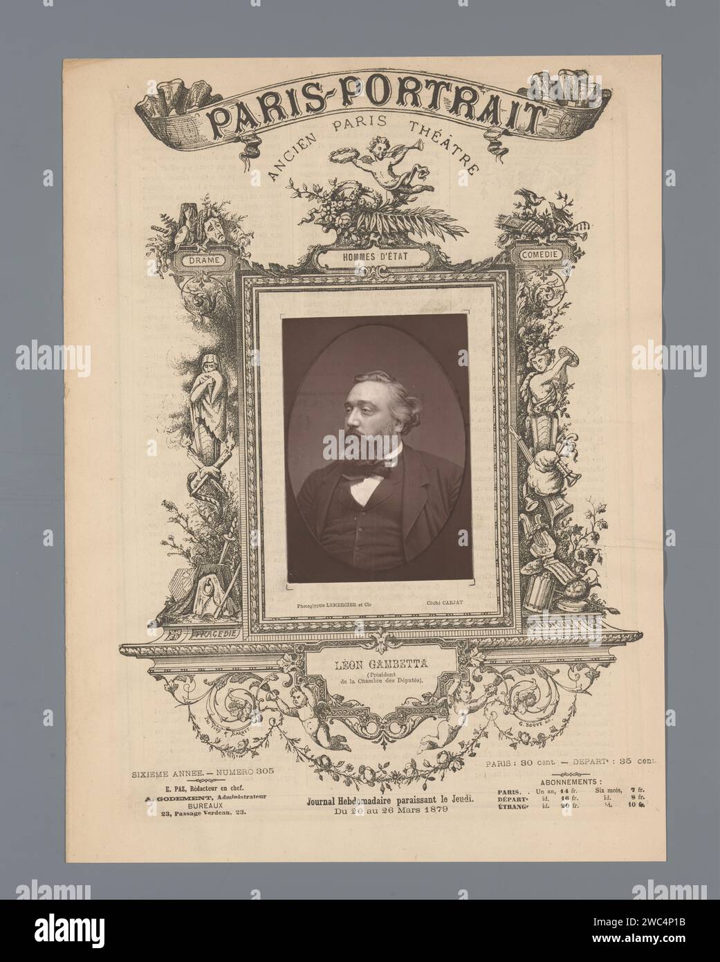 Portret van Léon Gambetta, Étienne Carjat, c. 1873 - dans ou avant 1880 papier photomécanique personnages historiques Banque D'Images