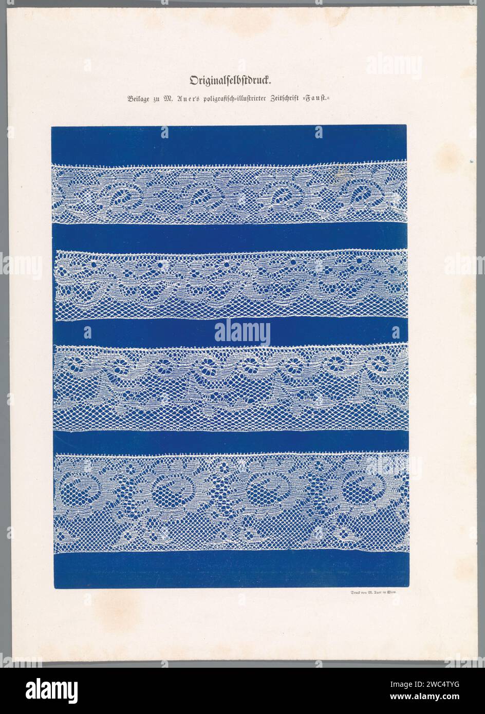 Quatre motifs de dentelle différents, Alois Auer, 1855 imprimés feuille de la série de 12 Naturselbstrucke Auer. Dentelle de papier Vienne Banque D'Images