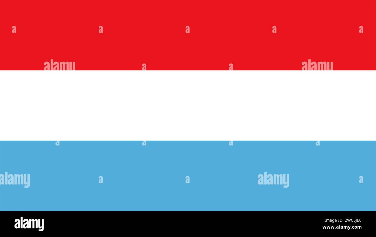 Le drapeau national du Luxembourg avec les couleurs officielles correctes qui est un tricolore de trois bandes horizontales de rouge, blanc et bleu, stock illust Banque D'Images