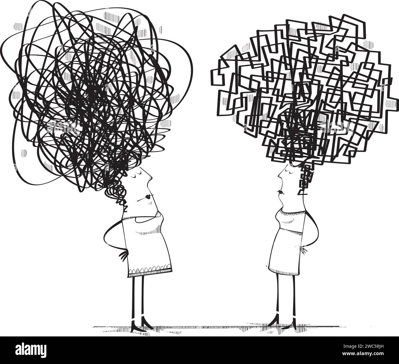 Deux femmes avec des coupes de cheveux griffonnées Illustration de Vecteur