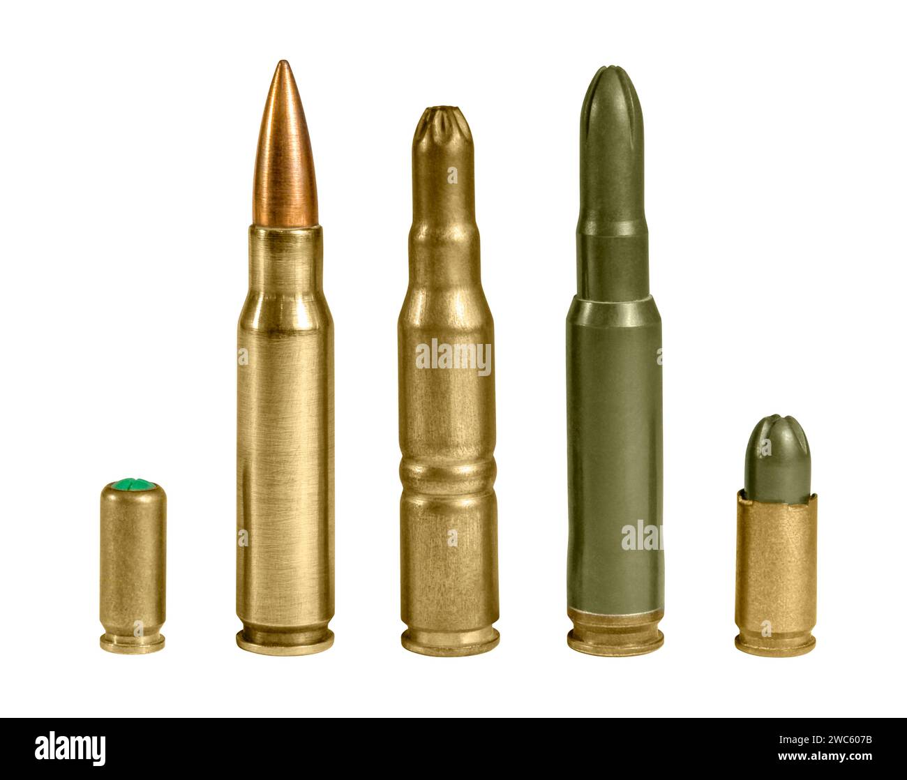 Diverses munitions verticales dans le dos blanc Banque D'Images