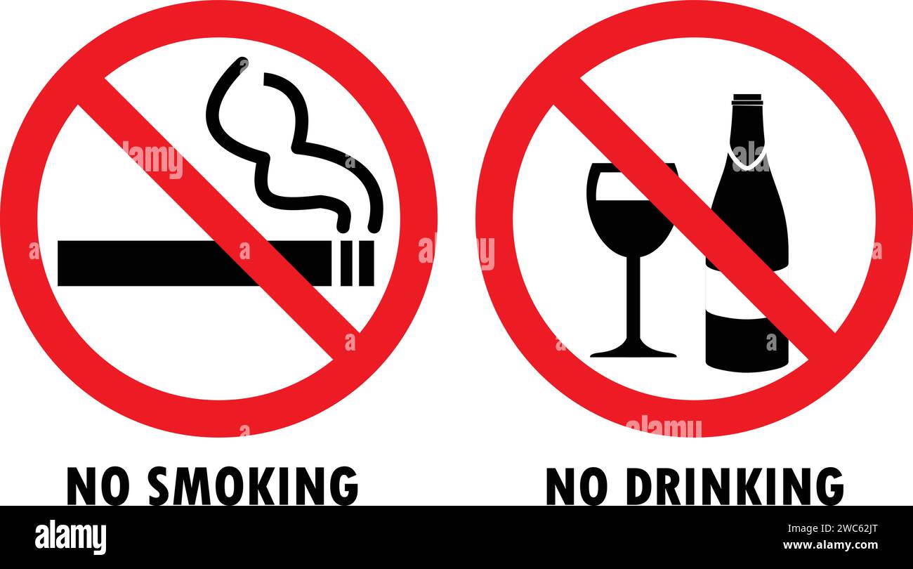 Panneau interdit de fumer, panneau interdit de boire, panneau d'avertissement, panneau interdit, interdire Illustration de Vecteur
