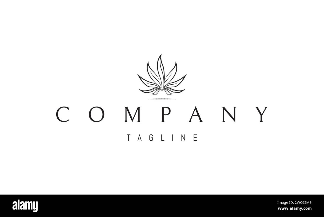 Un logo vectoriel avec une image abstraite de feuilles de cannabis sous la forme d'un feu flamboyant. Illustration de Vecteur