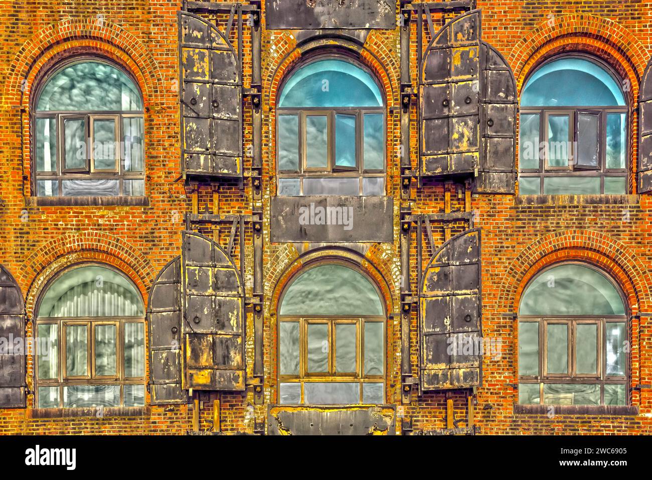 Détail de façade de bâtiment ancien à Red Hook, Brooklyn, New York, USA Banque D'Images