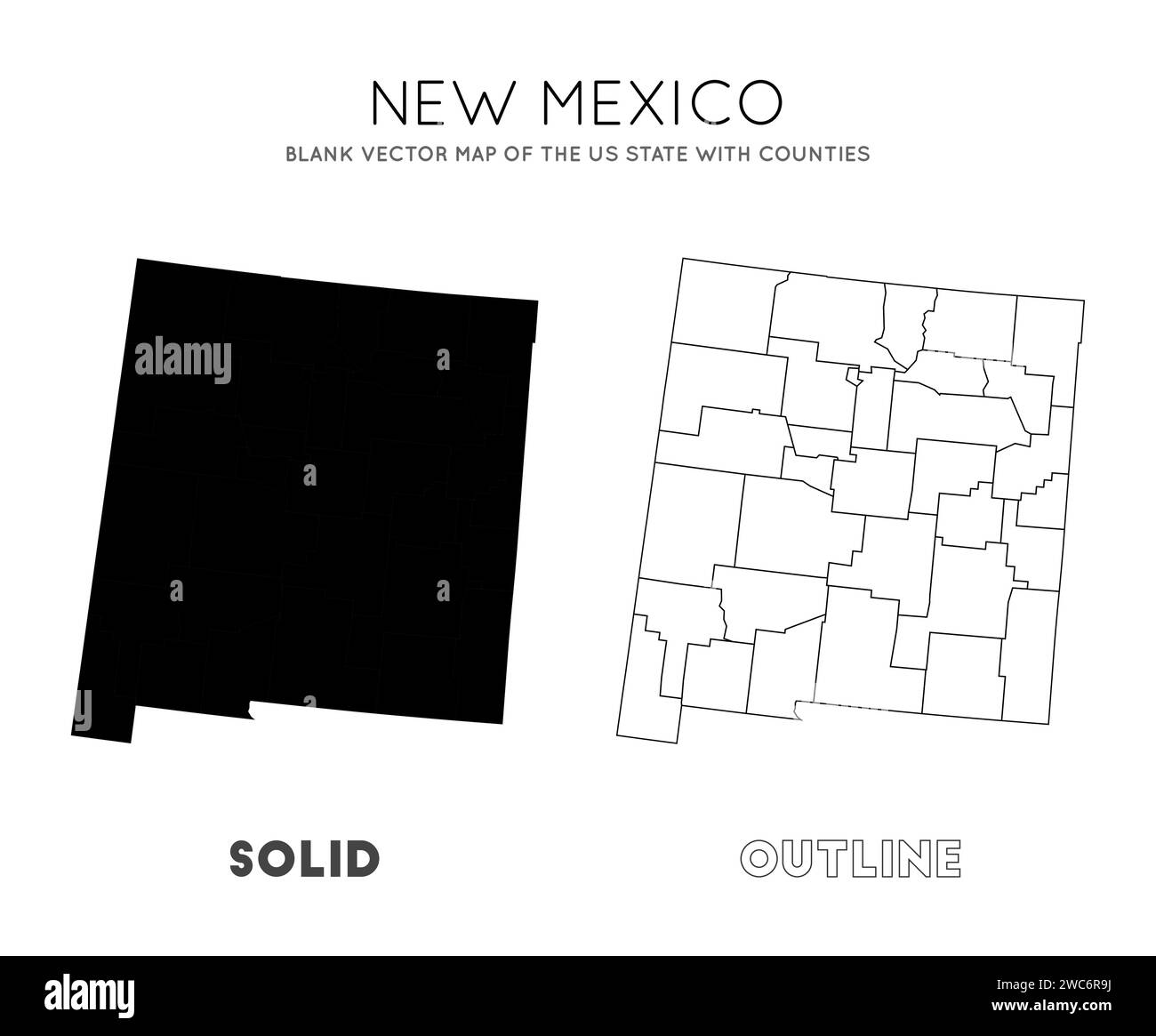 Carte du Nouveau-Mexique. Carte vectorielle vierge de l'état des États-Unis avec les comtés. Frontières du Nouveau-Mexique pour votre infographie. Illustration vectorielle. Illustration de Vecteur