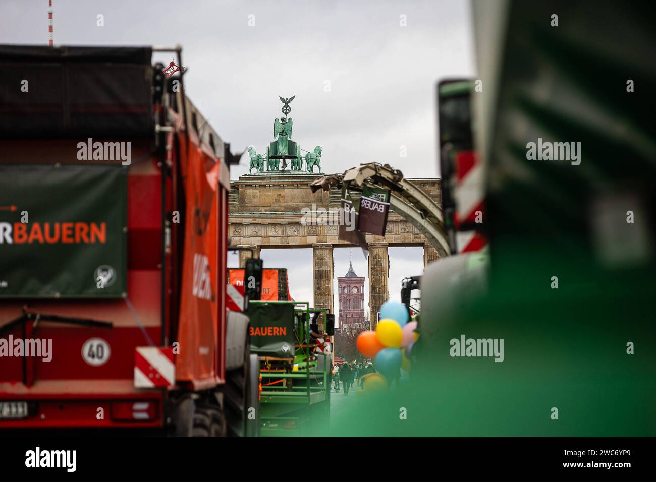Traktoren während den Protestaktionen am 14. Januar 2024 à Berlin