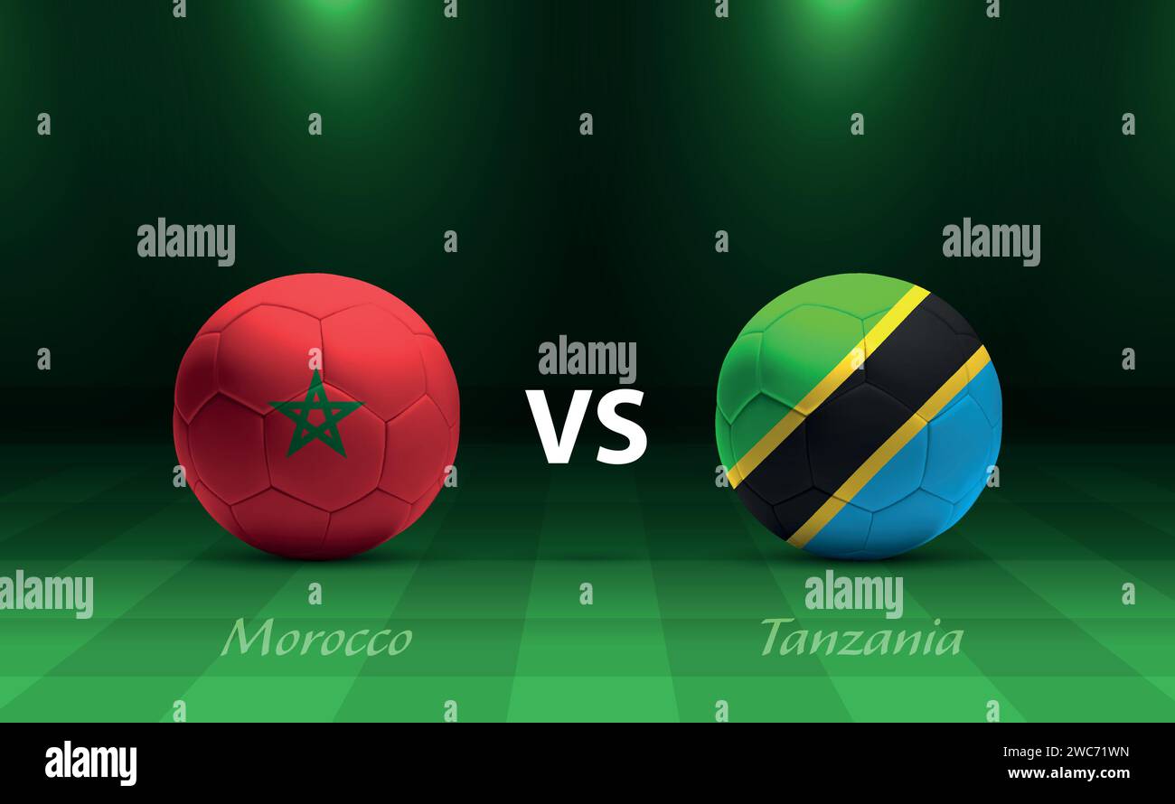 Modèle de diffusion du tableau de bord de football Maroc vs Tanzanie pour le tournoi de football afrique 2023 Illustration de Vecteur