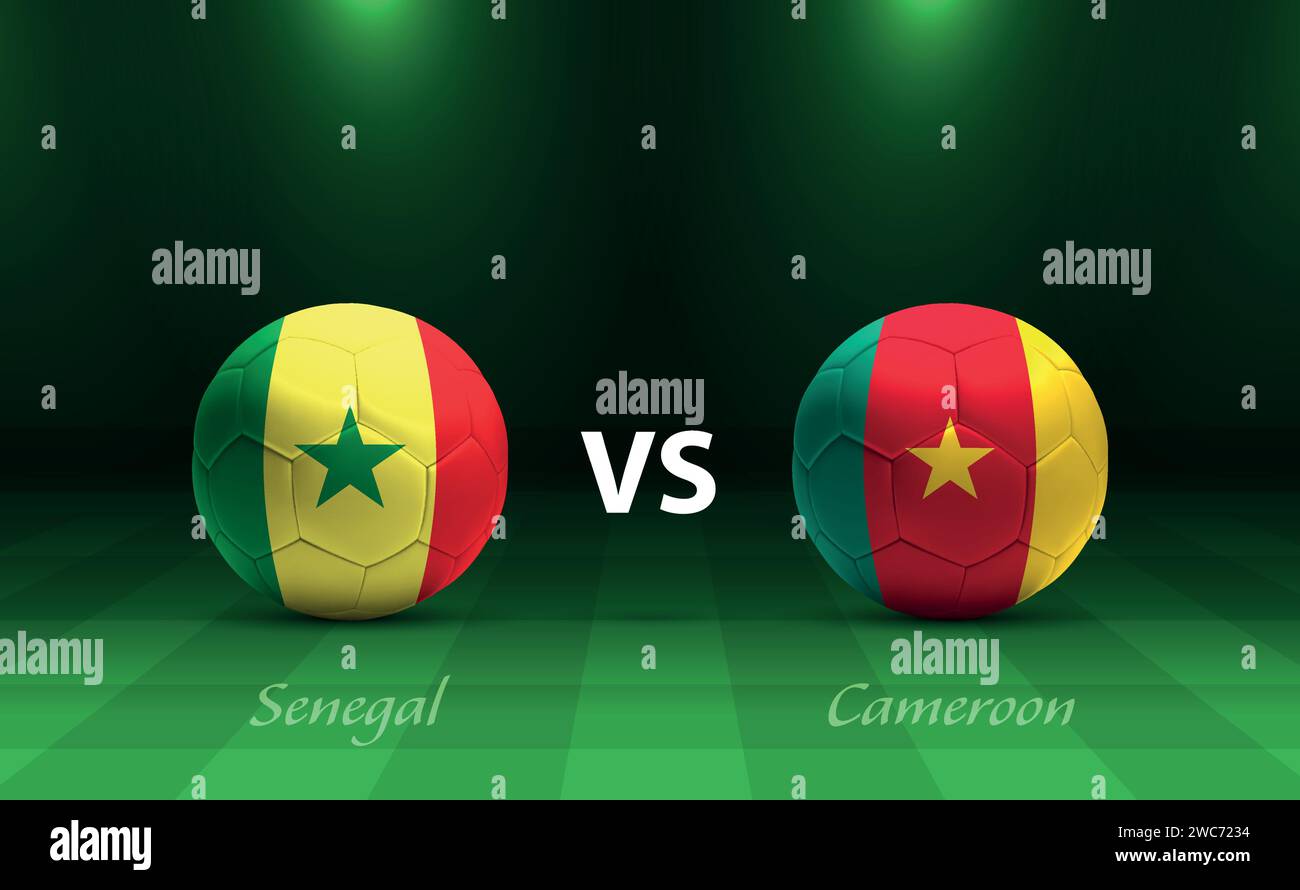 Modèle de diffusion du tableau de bord de football Sénégal vs Cameroun pour le tournoi de football afrique 2023 Illustration de Vecteur