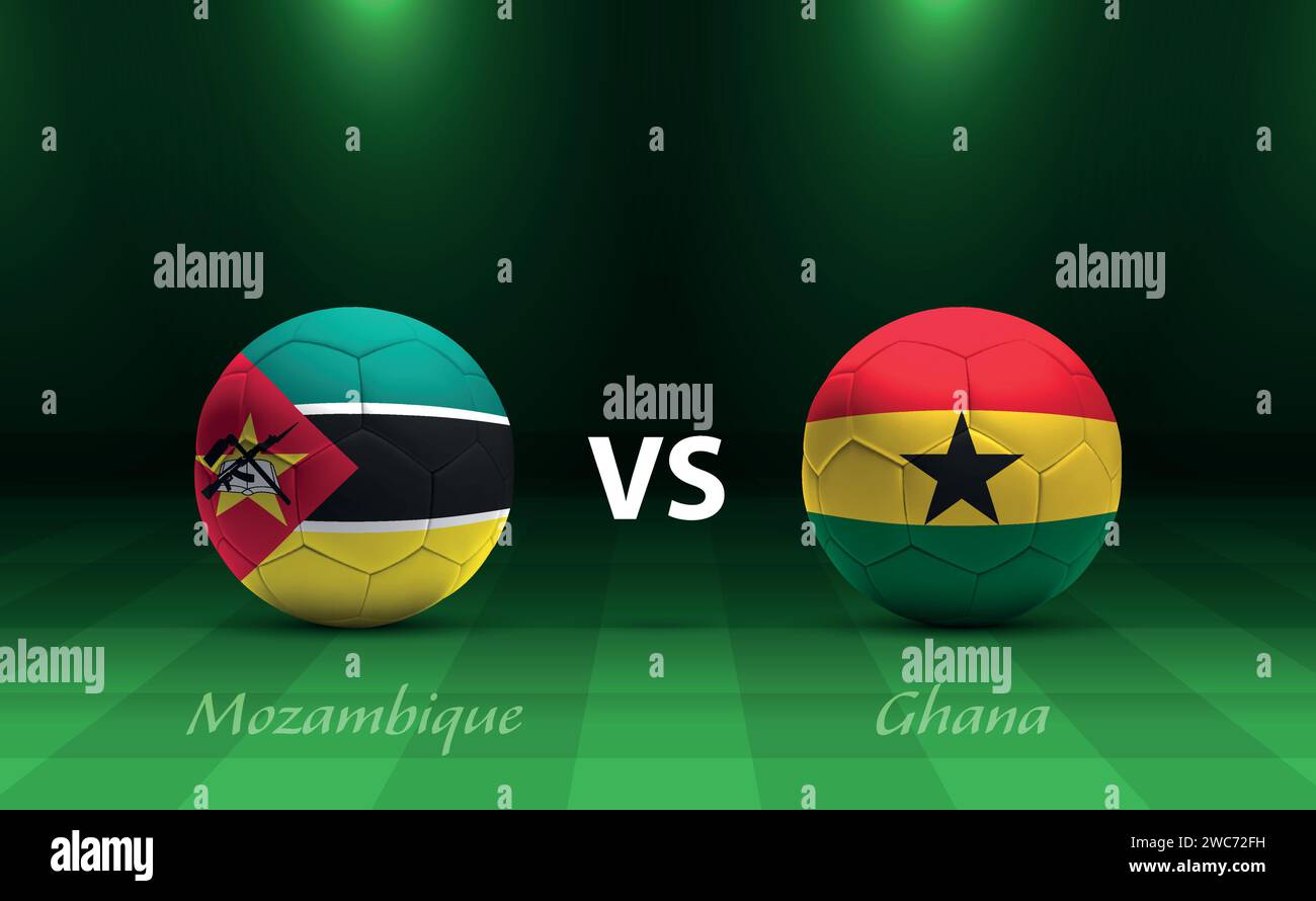Modèle de diffusion du tableau de bord Mozambique vs Ghana pour le tournoi de football afrique 2023 Illustration de Vecteur
