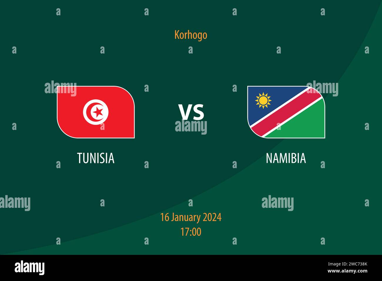 Modèle de diffusion du tableau de bord Tunisie vs Namibie pour le tournoi de football afrique 2023 Illustration de Vecteur