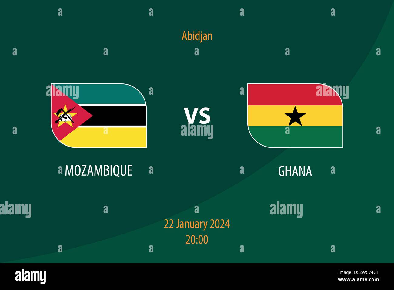 Modèle de diffusion du tableau de bord Mozambique vs Ghana pour le tournoi de football afrique 2023 Illustration de Vecteur