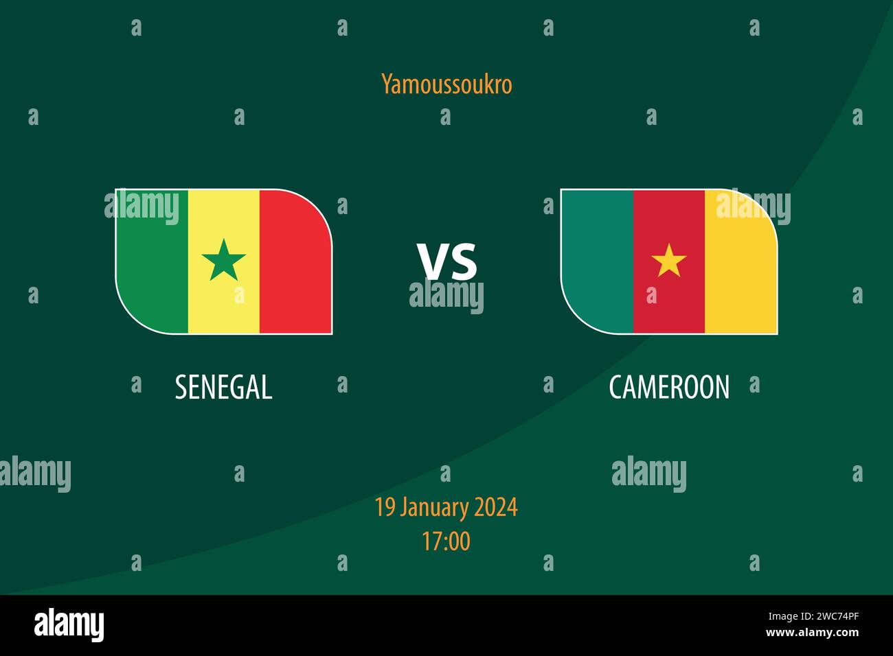 Modèle de diffusion du tableau de bord Senega vs Cameroun pour le tournoi de football afrique 2023 Illustration de Vecteur