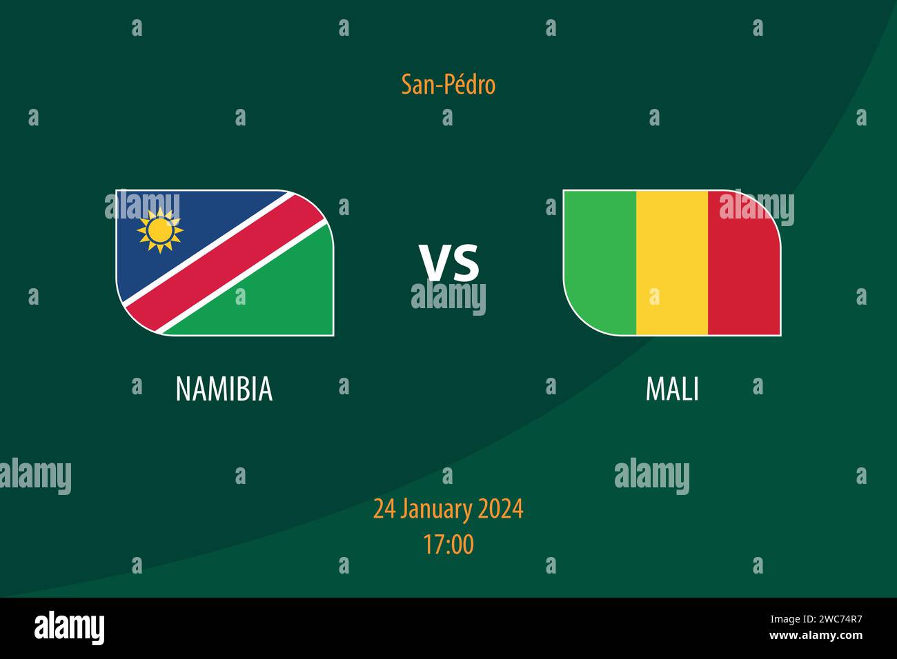 Modèle de diffusion du tableau de bord Namibie vs Mali pour le tournoi de football afrique 2023 Illustration de Vecteur