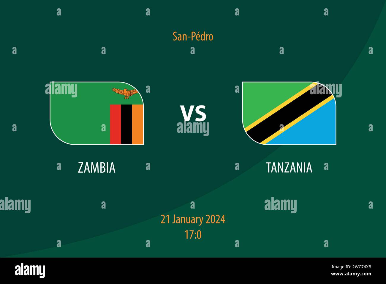 Modèle de diffusion du tableau de bord de football Zambie vs Tanzanie pour le tournoi de football afrique 2023 Illustration de Vecteur
