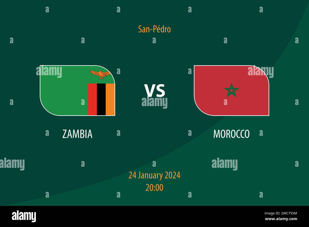 Modèle de diffusion du tableau de bord de football Zambie vs Maroc pour le tournoi de football afrique 2023 Illustration de Vecteur