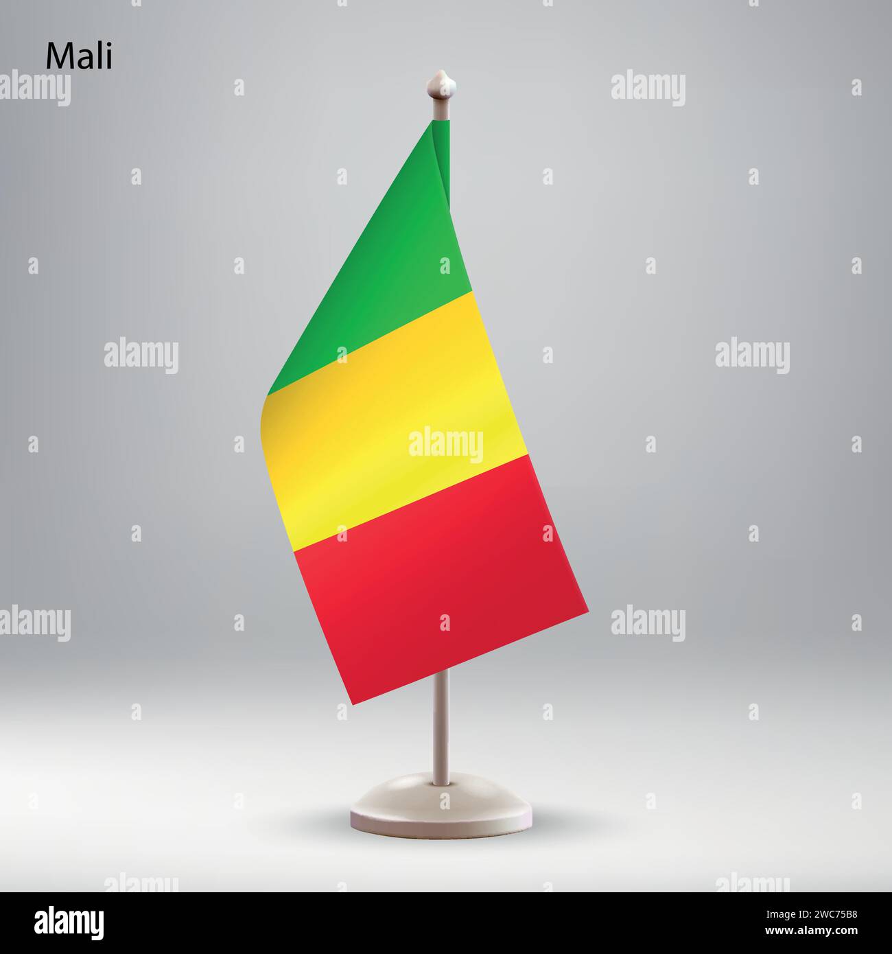 Drapeau du Mali accroché sur un stand de drapeau. Utilisable pour la présentation de sommet ou de conférence Illustration de Vecteur