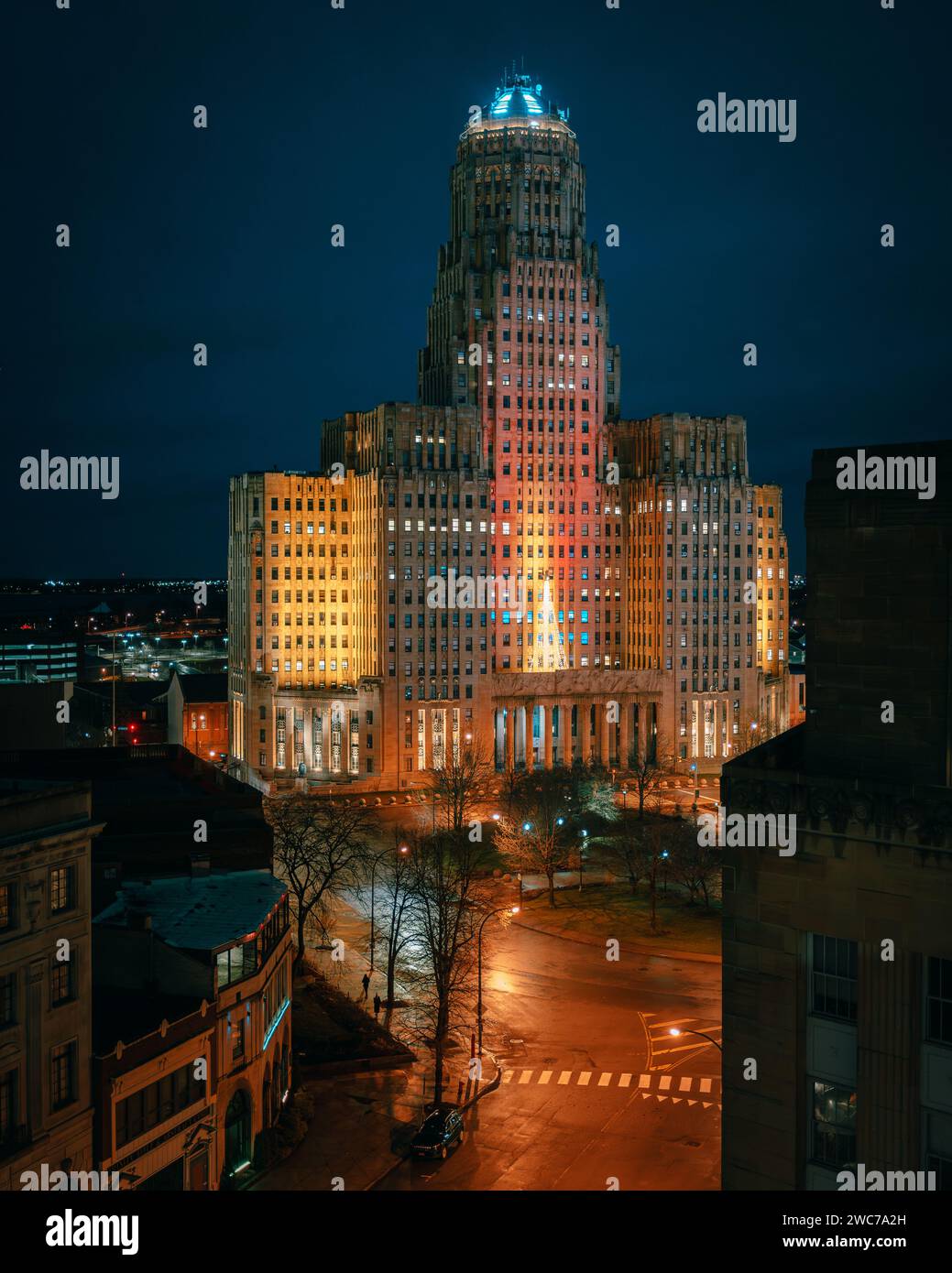 Vue de l'hôtel de ville de Buffalo la nuit, Buffalo, New York Banque D'Images