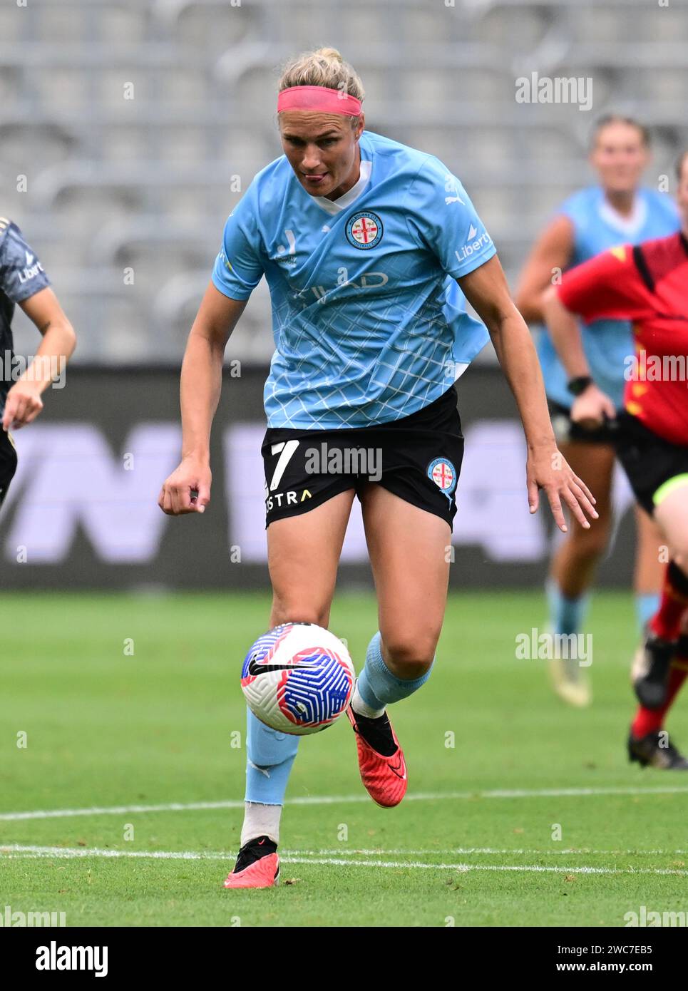 Parramatta, Australie. 14 janvier 2024. Julia Grosso du Melbourne City FC vu en action lors du match Unite Round de la saison 2023-24 de la Ligue A entre le Western Sydney Wanderers FC et le Melbourne City FC au CommBank Stadium. Score final ; Western Sydney Wanderers FC 1:0 Melbourne City FC. Crédit : SOPA Images Limited/Alamy Live News Banque D'Images