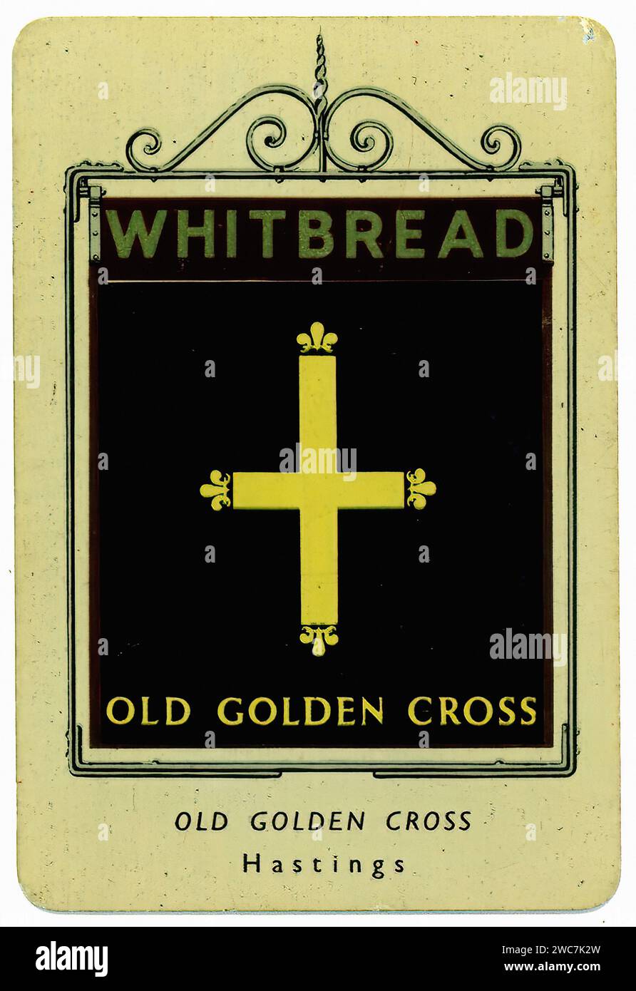 The Old Golden Cross - Vintage Whitbread Inn signe Illustration Banque D'Images