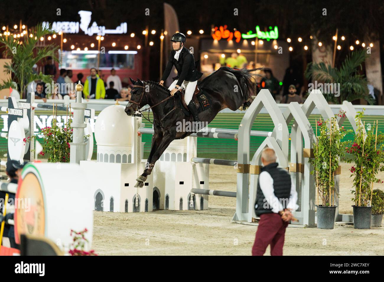 Gold and Shooting Club, Émirats arabes Unis. 14 janvier 2024. Kristaps Neretnieks de Lettonie avec Palladium KJV lors du CSI4*-W - Longines Al Shira’aa FEI Jumping World Cup™ Gand Prix au Al Shira’aa Horse Show le 14 janvier 2024, Al Ain Equestrial, Gold and Shooting Club, Émirats arabes Unis (photo de Maxime David - MXIMD Pictures) crédit : photos MXIMD/Alamy Live News Banque D'Images