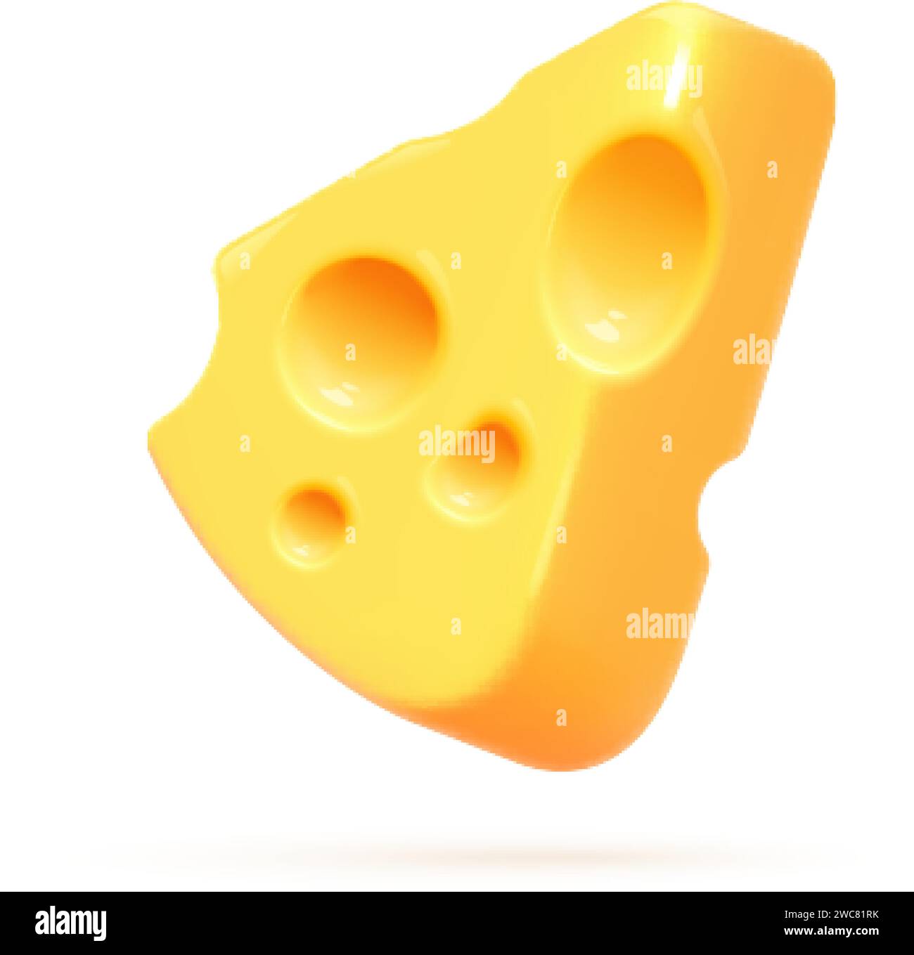 morceau de fromage 3d. Bloc emmental suisse, rendu réaliste fromages pièce triangulaire pour émoticônes restaurant culinaire emoji nourriture, tranche de cheddar avec illustrations vectorielles de trous de fromage de pièce alimentaire, Illustration de Vecteur