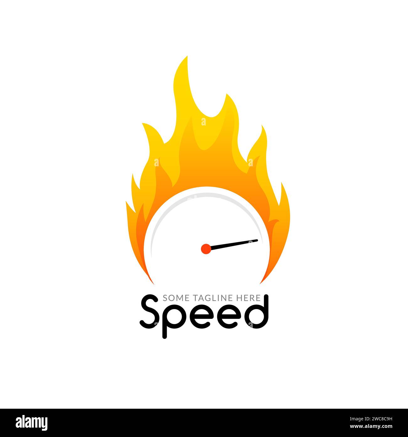 Logo de compteur de vitesse avec motif flamme. Mesure de la conception d'un compteur de vitesse à feu rapide Illustration de Vecteur