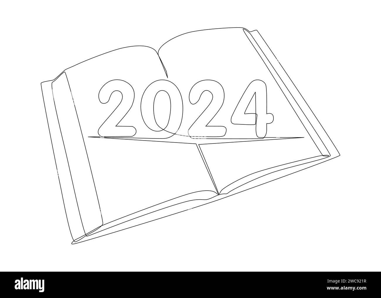 Une ligne continue de Livre avec le numéro 2024. Concept de vecteur d'illustration de ligne mince. Dessin de contour idées créatives. Illustration de Vecteur