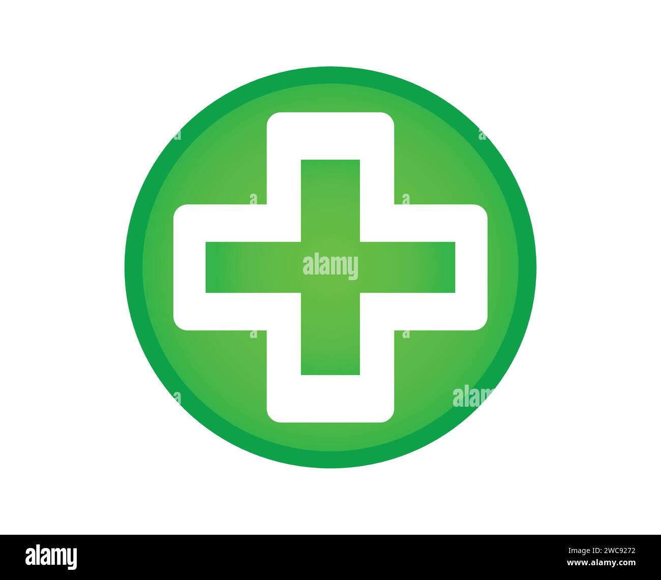 Vert santé médicale première croix de soins plus bouton symbole icône logo autocollant isolé modifiable Illustration de Vecteur