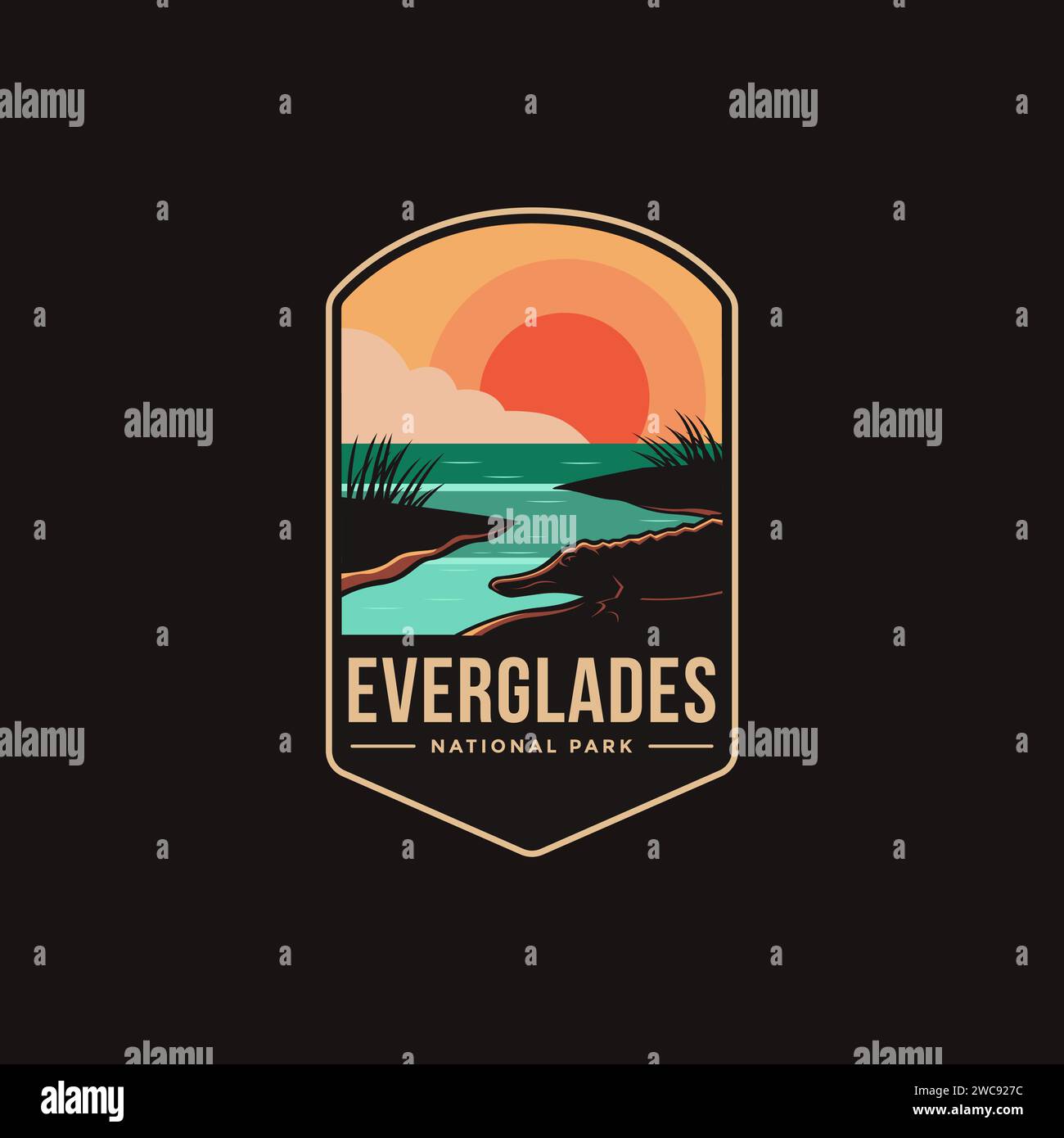 Emblème patch logo illustration du parc national des Everglades sur fond sombre Illustration de Vecteur