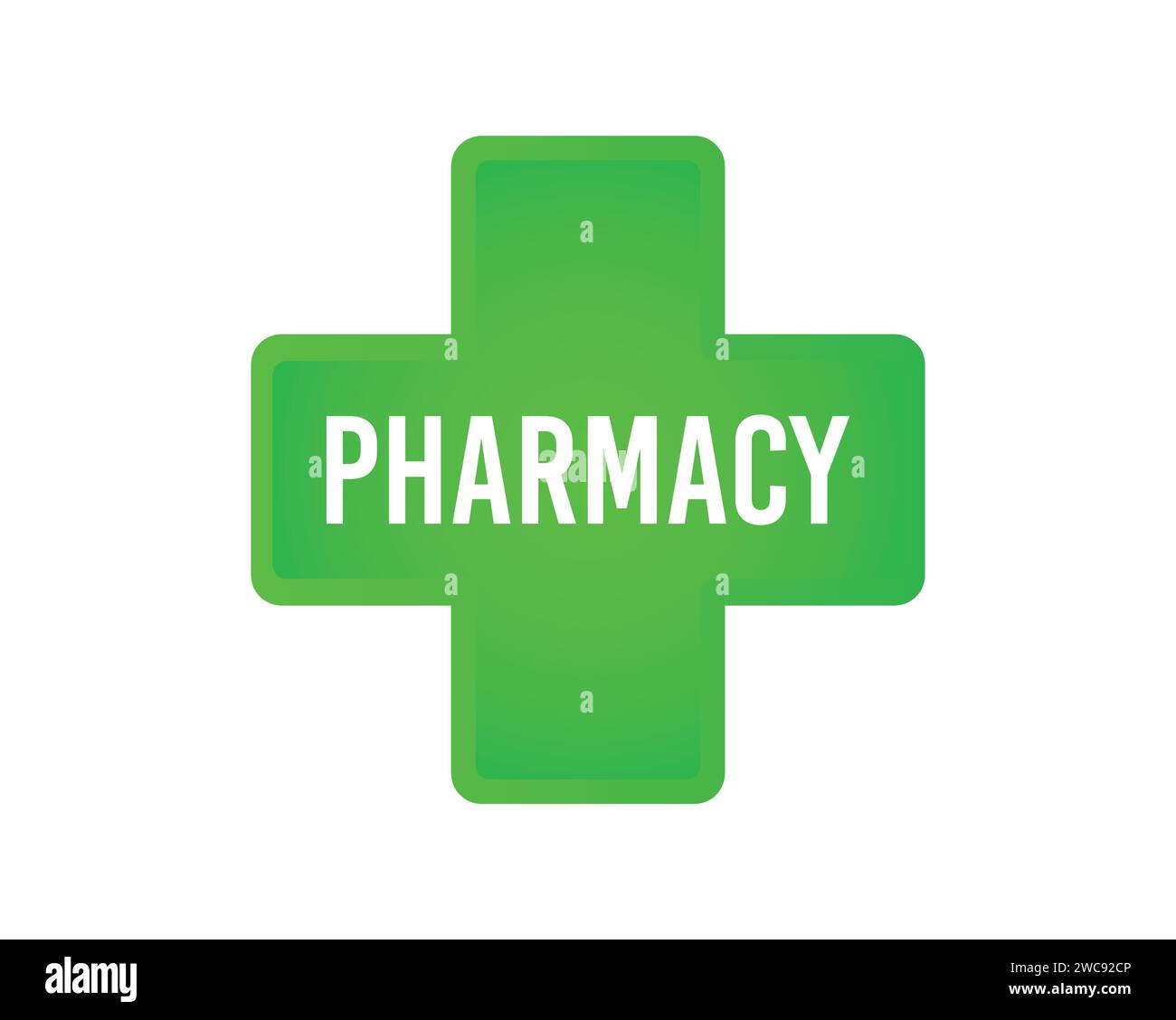 Enseigne de pharmacie de style vert plus. Symbole d'icône d'autocollant isolé modifiable par vecteur. Illustration de Vecteur