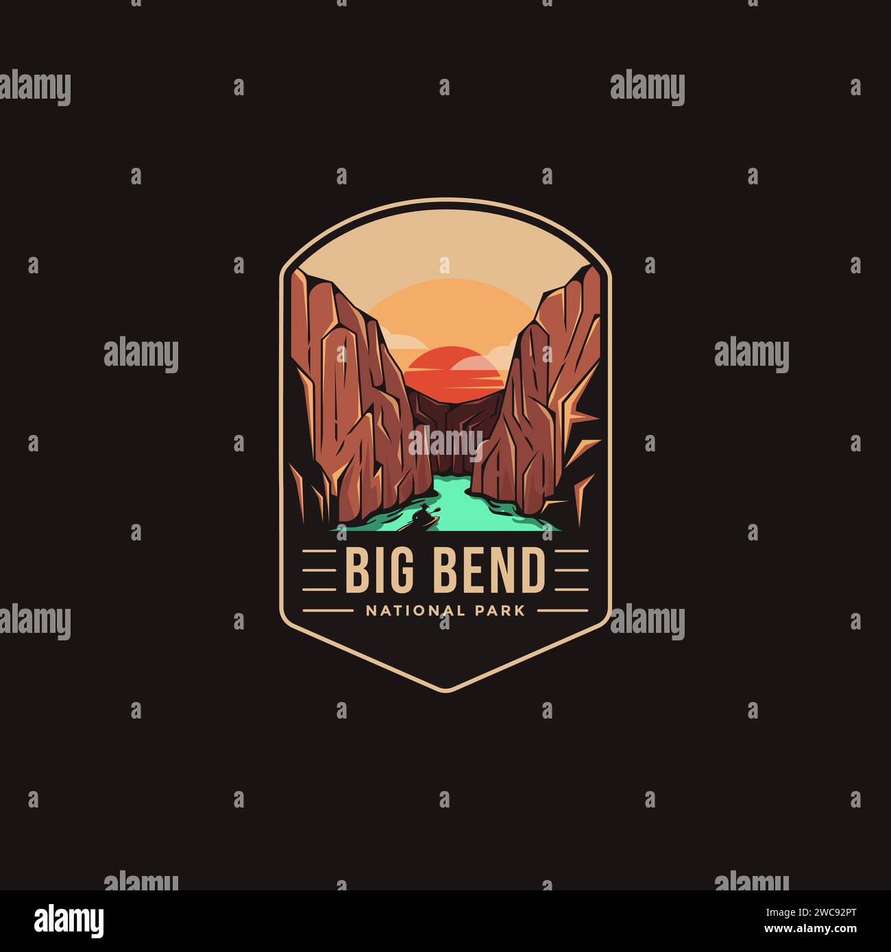 Logo patch emblème illustration du parc national de Big Bend sur fond sombre Illustration de Vecteur