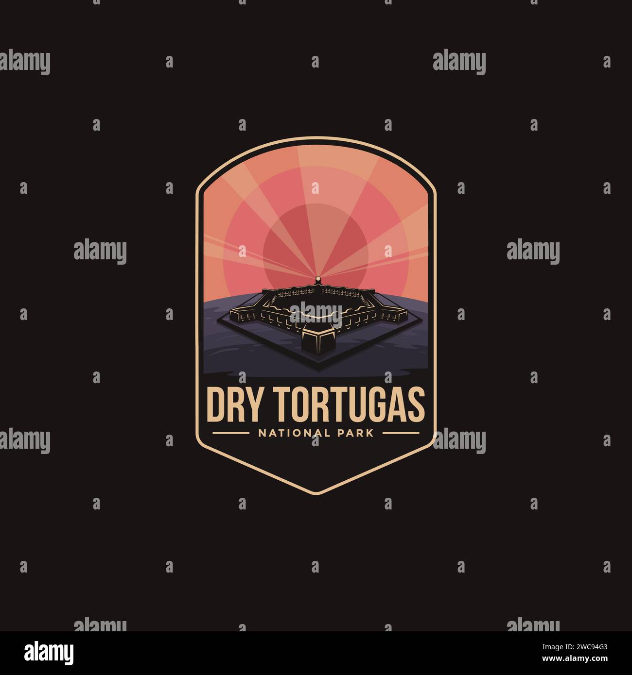 Emblème patch logo illustration du parc national Dry Tortugas sur fond sombre Illustration de Vecteur