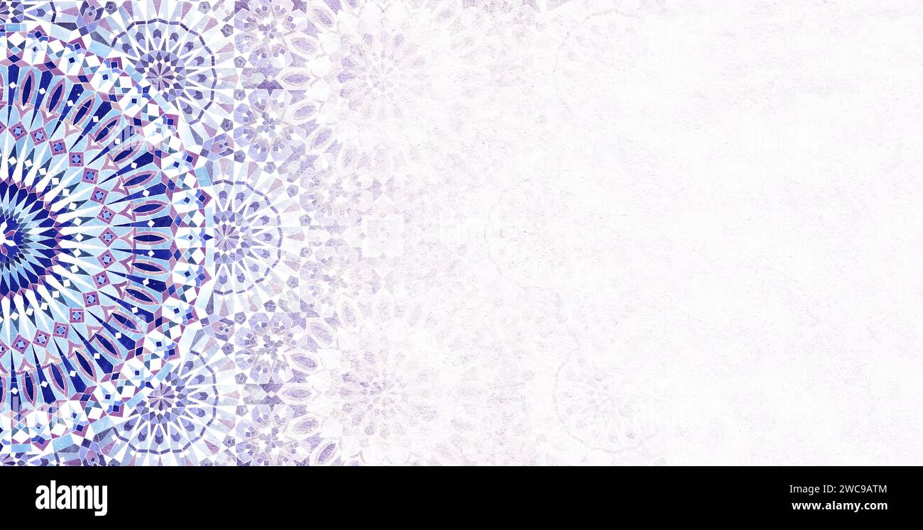 Détail du mur traditionnel de mosaïque persane avec ornement géométrique et floral, Iran. Fond horizontal ou vertical avec carreau de céramique de colo bleu Banque D'Images