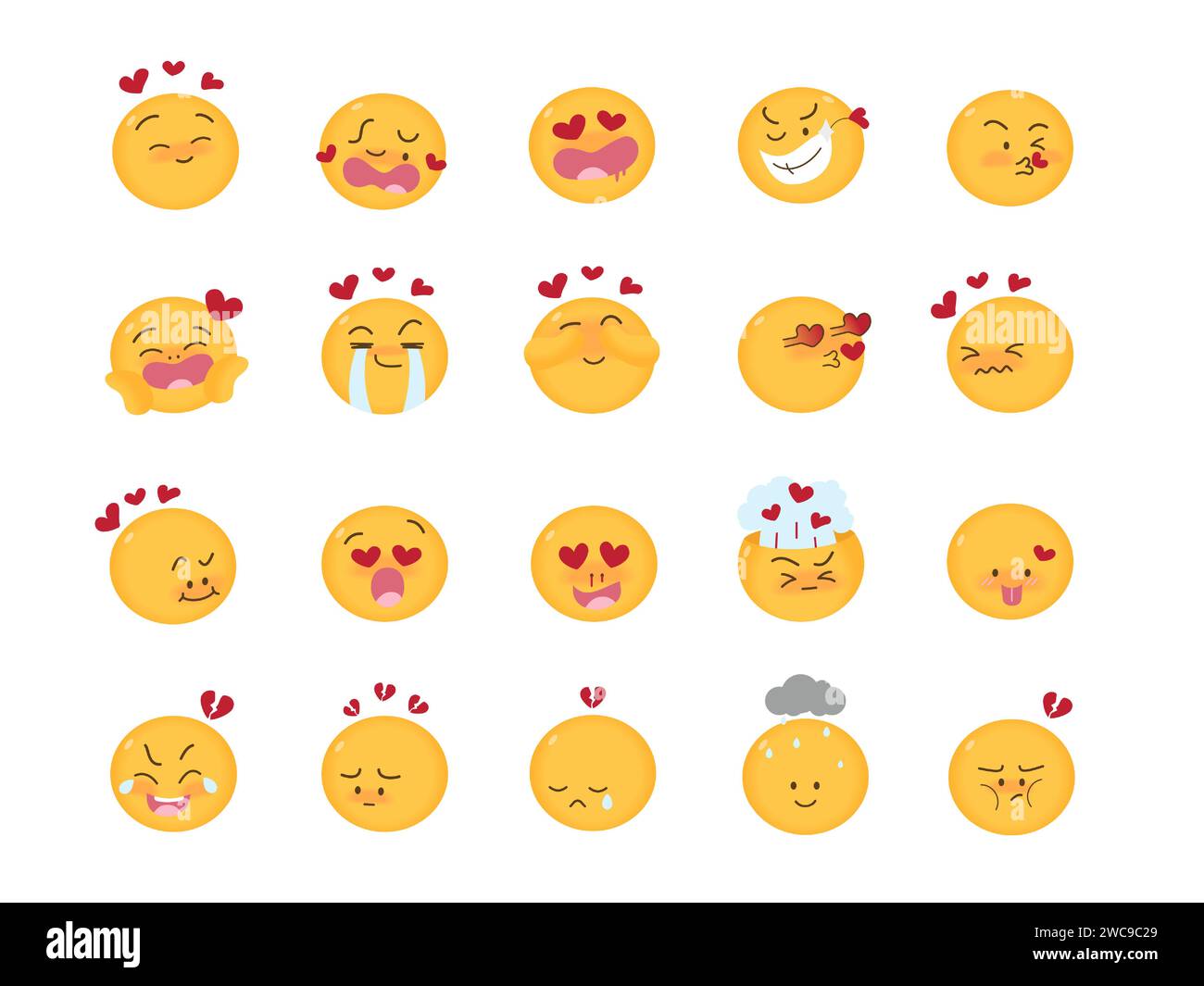 Ensemble d'icônes d'amour emoji, illustration vectorielle d'ensemble d'expressions faciales. Illustration de Vecteur