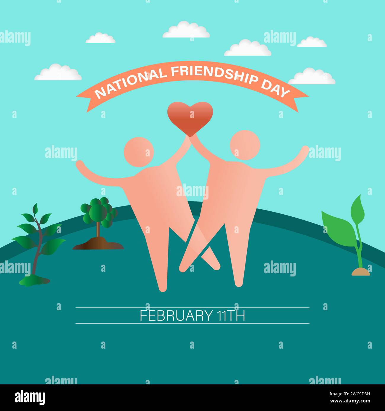 Journée nationale de l'amitié février célébrée le 11 février. Bannière vectorielle, flyer, poster et modèle de média social. Illustration de Vecteur