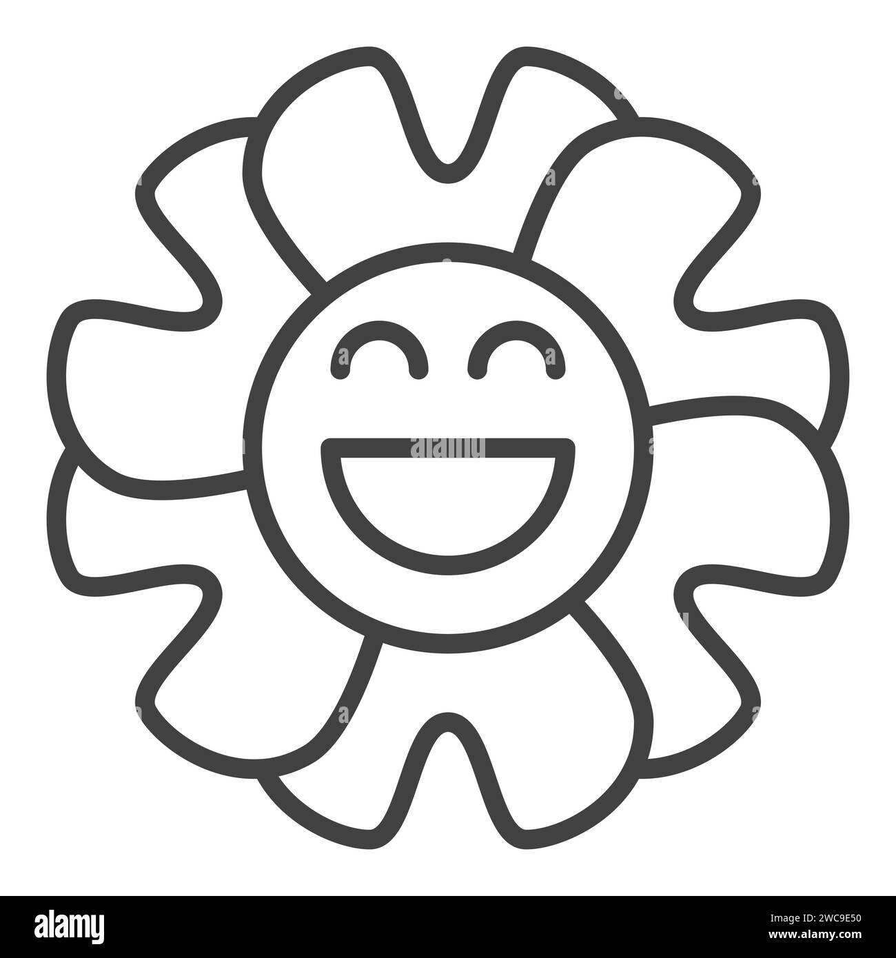 Groovy Funny Funny Geometric Flower Vector concept icône linéaire ou symbole Illustration de Vecteur