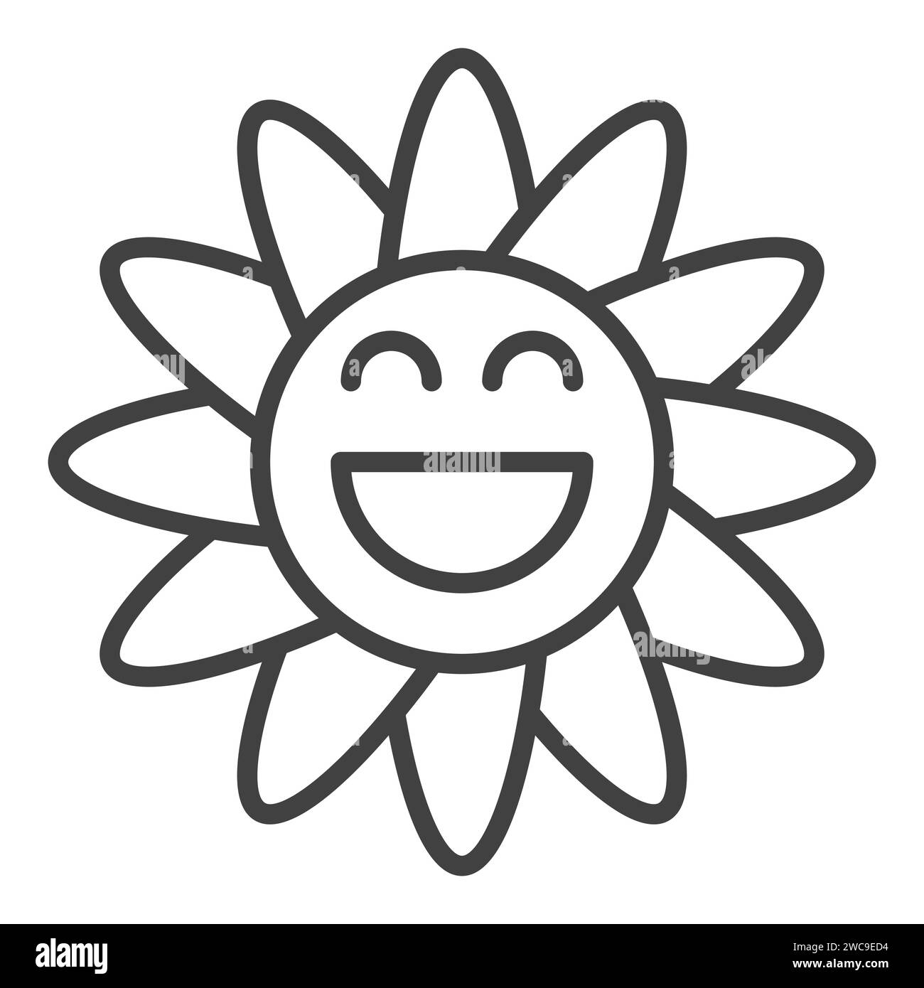 Rétro drôle souriant Daisy Flower concept vector contour icône minimale ou symbole dans le style Groovy Illustration de Vecteur