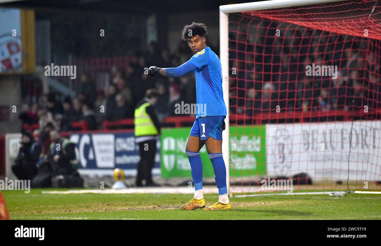 Corey Addai de Crawley lors du match Sky Bet EFL League Two entre Crawley Town et Salford City au Broadfield Stadium , Crawley , Royaume-Uni - 13 janvier 2024 photo Simon Dack / Telephoto Images à usage éditorial uniquement. Pas de merchandising. Pour les images de football des restrictions FA et Premier League s'appliquent inc. Aucune utilisation Internet/mobile sans licence FAPL - pour plus de détails contacter football Dataco Banque D'Images