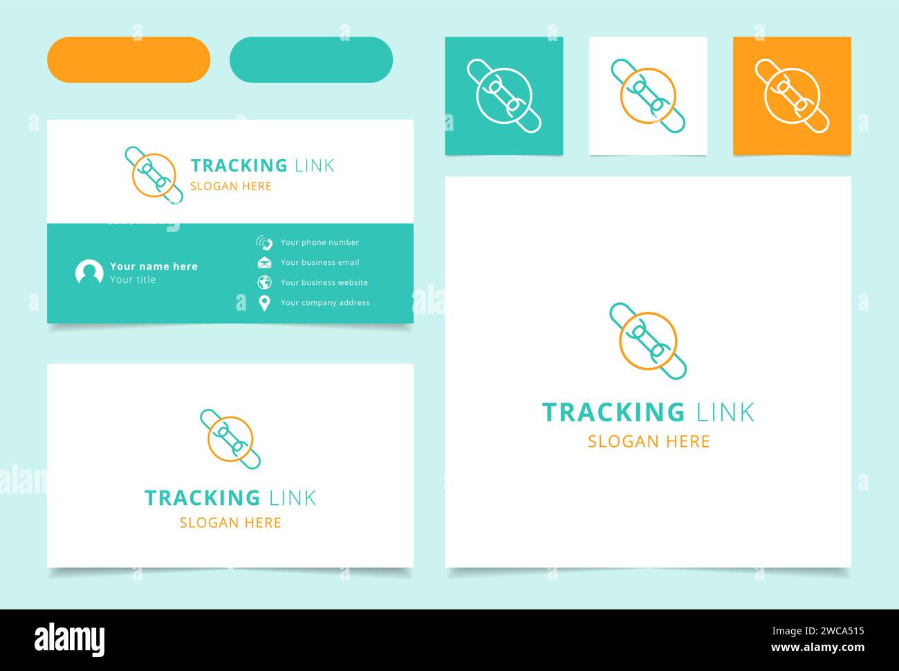 Tracking Link logo carte de visite de marque. Collection marketing affilée de livre de marque. Logo Thin Tracking Link Illustration de Vecteur