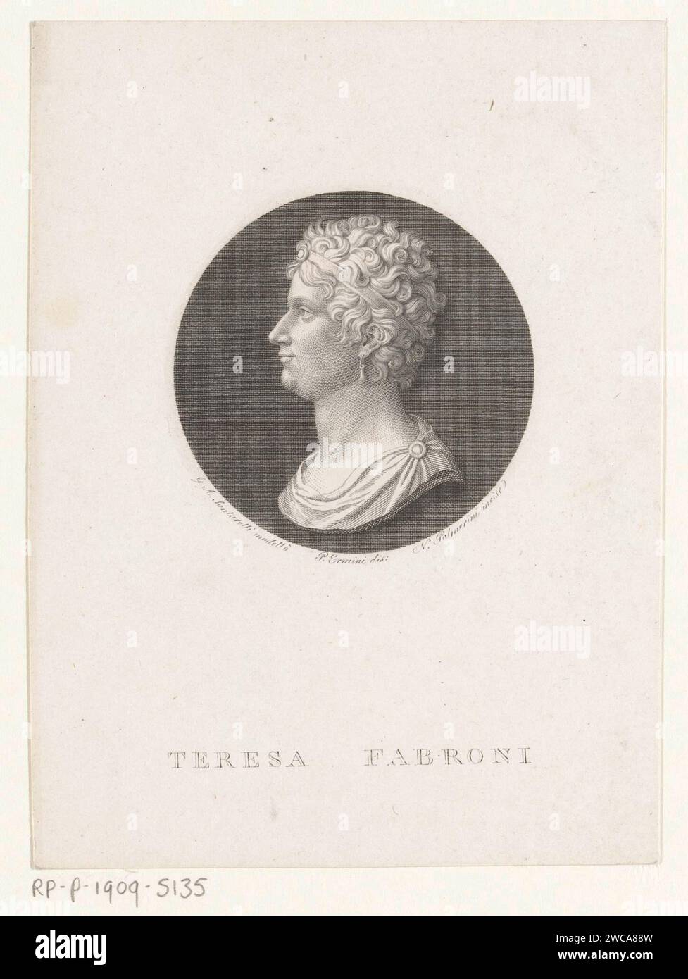 Portret Van Teresa Fabroni, Nicolò Palmerini, d'après Pietro Ermini, d'après Giovanni Antonio Santarelli, 1813 imprimeur : Italiaaprès dessin par : Italiaaprès sculpture par : Italieéditeur : Pisa gravure sur papier personnes historiques Banque D'Images