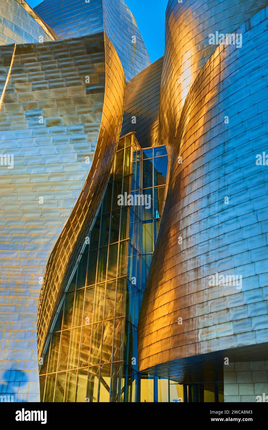 Détail de la façade du Musée Guggenheim Bilbao, Biscaye, Pays Basque, Espagne, Europe. Banque D'Images