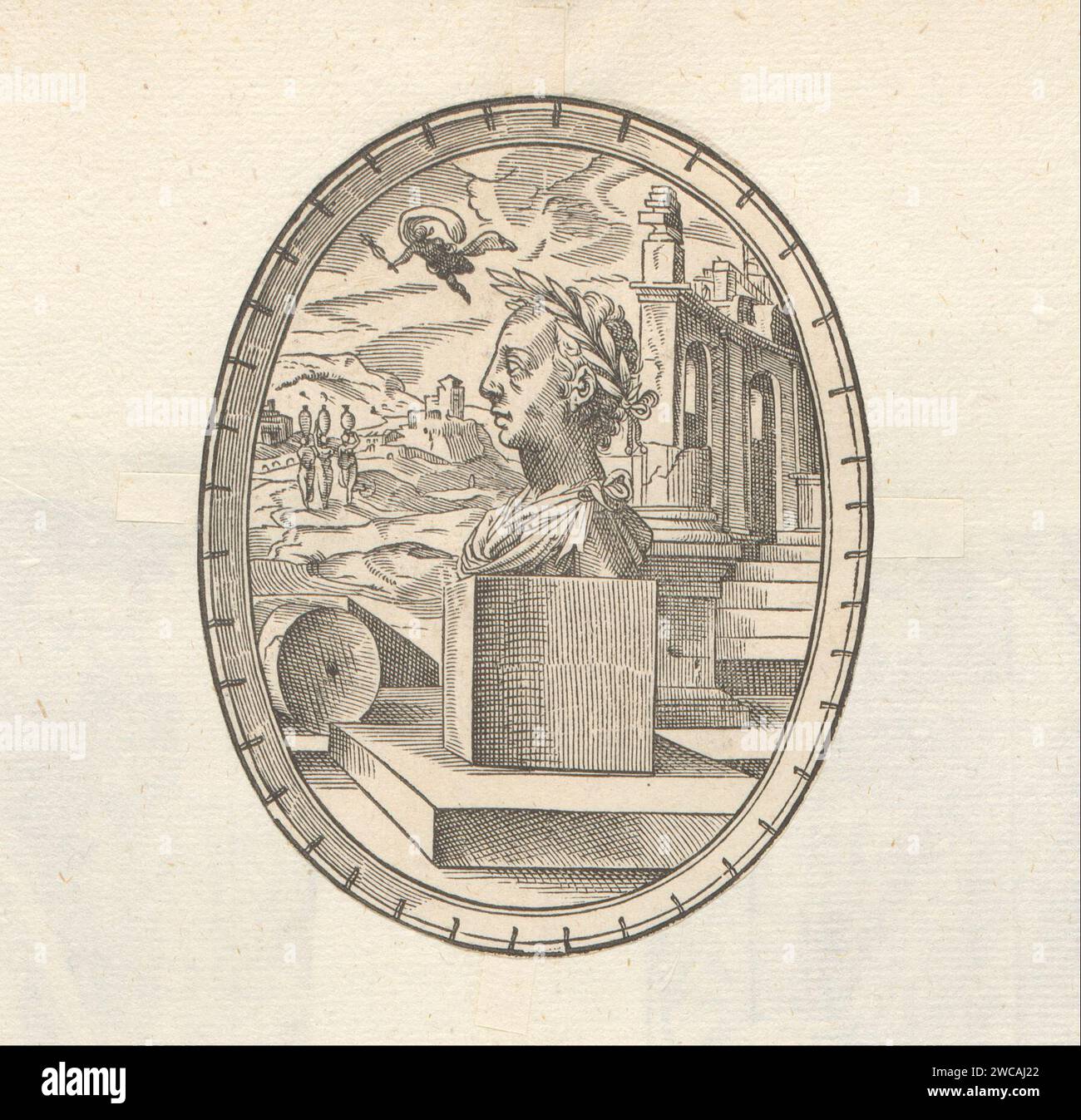 Portrait à un buste de Bernhard Jobin, Anonyme, d'après Tobias Stimmer, 1549 - 1575 imprimer Imprimer fait partie d'un album. personnages historiques de papier. editing, éditeur (+ portrait d'érudit, scientifique). dispositif (marque de commerce de l'imprimeur ou de l'éditeur) Banque D'Images