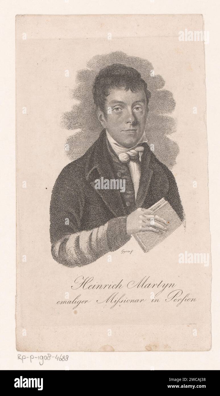 Portrait de Heinrich Martijn, Samuel Gysin, 1796 - 1844 papier gravure de personnages historiques. répandre l'évangile ; travail missionnaire Banque D'Images